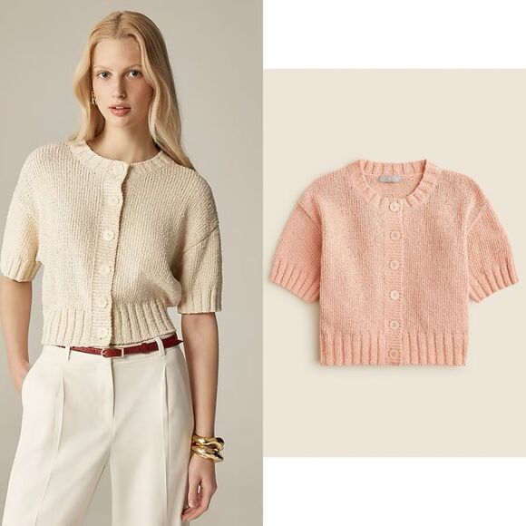 J. Crew Sweaters - NWT J CREW Marina crewneck cardigan in textured cotton blend in “Peach Clay”